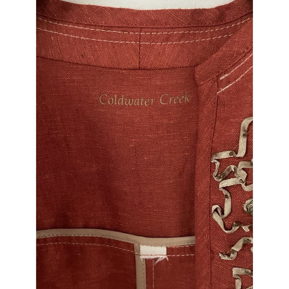Coldwater Creek Linen Womens Cropped Ribbon Jacket Orange Career Travel Office - Picture 3 of 13